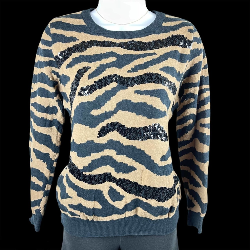 Forever 21 Brown Zebra Stripe Sequin Sweater
